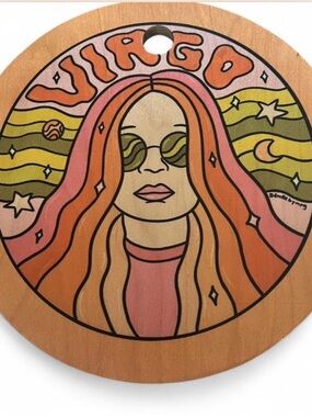Virgo Retro Circle Wall Art - Pink & Orange Groovy Portrait